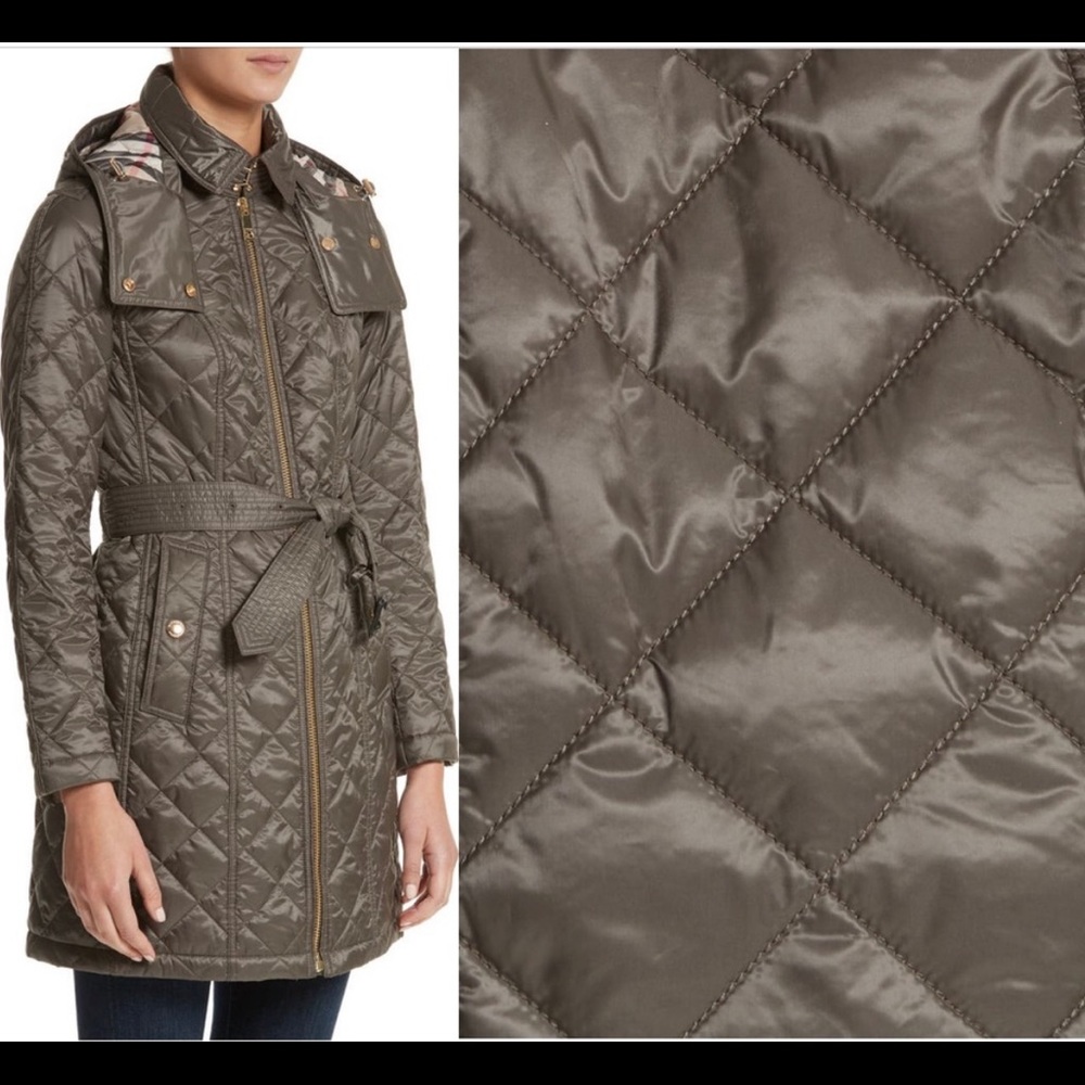 Burberry London England green quilted coat